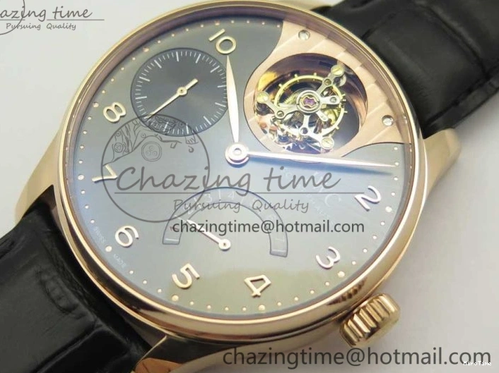 MIROTIME 0116 Portuguese Tourbillon IW5046 RG ZF Best Edition Gray Dial on Black Leather Strap SmoothTexture 7142